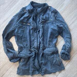 Max Jeans Navy Blue Tencel Military Utility Lightweight Cargo Jacket